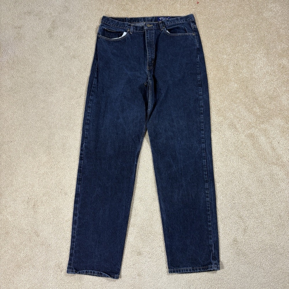 Vintage 90's Eddie Bauer Denim Loose-fit Dark Blue Jeans Size 38x36 Tall